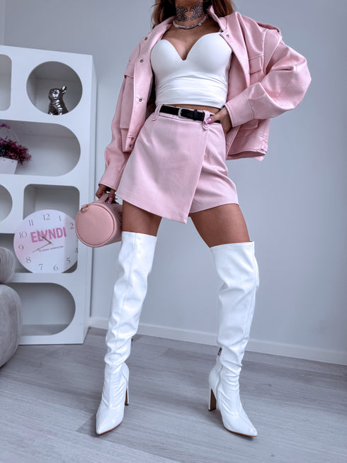 Šortai-sijonas "SORRY W49753" + diržas - ŠVELNIAI ROŽINĖ