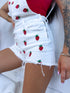 WHITE denim jumpsuit "RED STRAWBERRY"