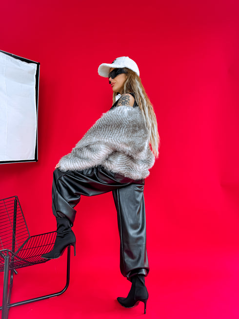 "CITY ASH BY303" mākslīgās kažokādas virsjaka - pelēkbrūna