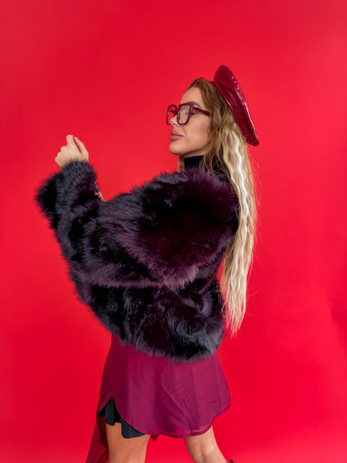 Artificial fur coat "TRANSITION G6079" - burgundy