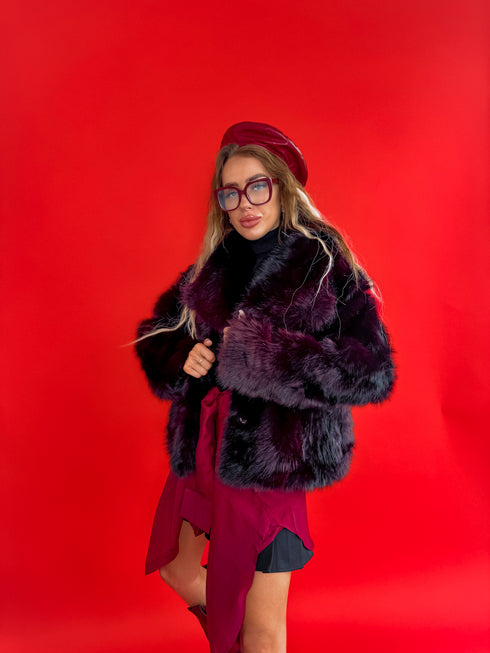 Artificial fur coat "TRANSITION G6079" - burgundy