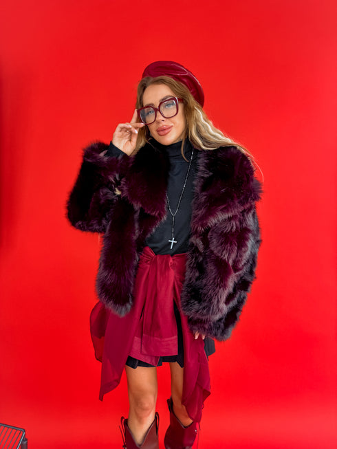 Artificial fur coat "TRANSITION G6079" - burgundy