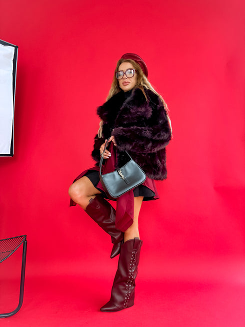 Artificial fur coat "TRANSITION G6079" - burgundy