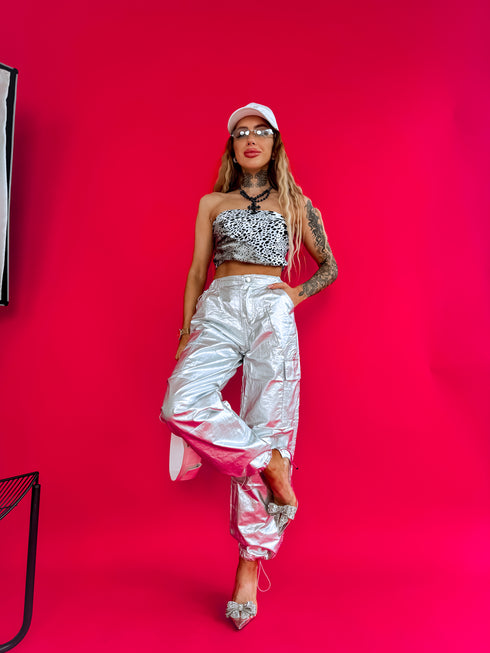 Брюки серебристого тона "ILUMINOS" K679