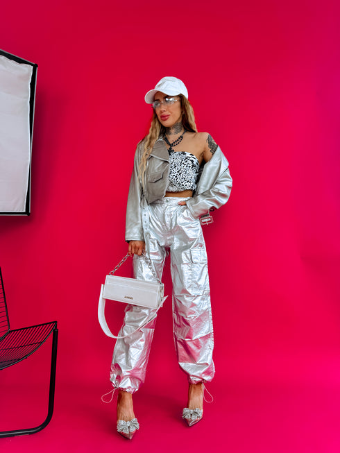 Брюки серебристого тона "ILUMINOS" K679