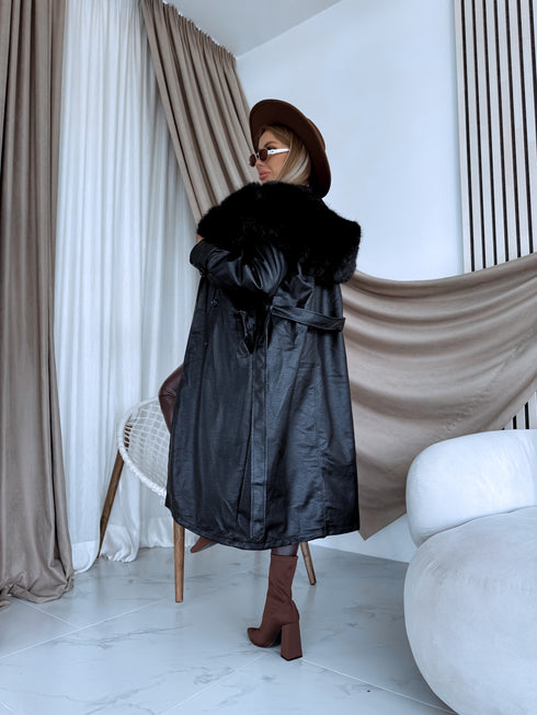 "PUDDING CV2184" Faux Leather Trench – Black