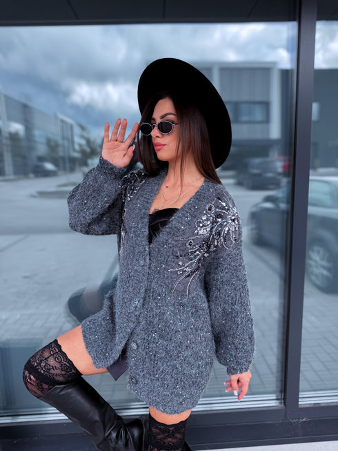 Knitted jacket with sequins "SIMPLE RULES 06#" - DARK GRAY