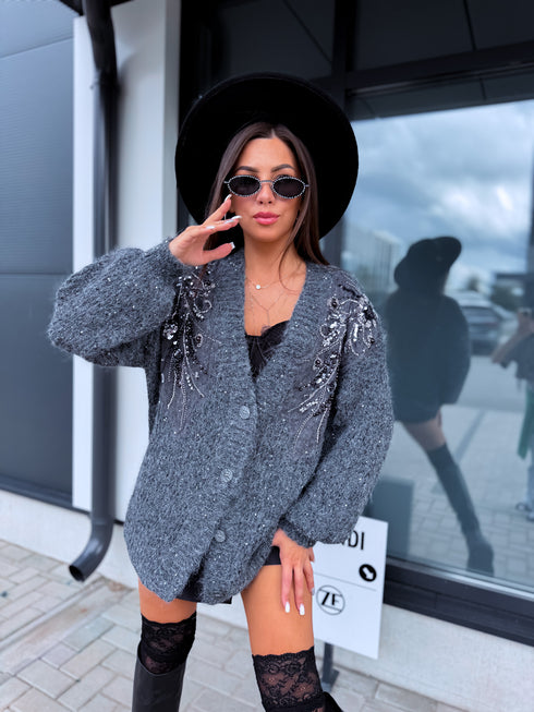 Knitted jacket with sequins "SIMPLE RULES 06#" - DARK GRAY