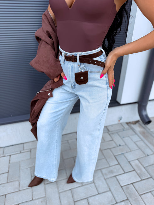 "RELAX" jeans + belt T6101 - LIGHT BLUE