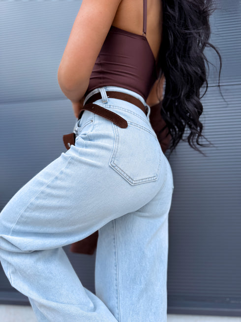 "RELAX" jeans + belt T6101 - LIGHT BLUE