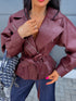 Faux leather jacket "WAIST ACCENT" S-6253 - BORDEAUX