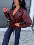 Faux leather jacket "WAIST ACCENT" S-6253 - BORDEAUX