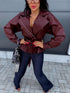 Faux leather jacket "WAIST ACCENT" S-6253 - BORDEAUX