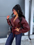 Faux leather jacket "WAIST ACCENT" S-6253 - BORDEAUX