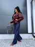 Faux leather jacket "WAIST ACCENT" S-6253 - BORDEAUX
