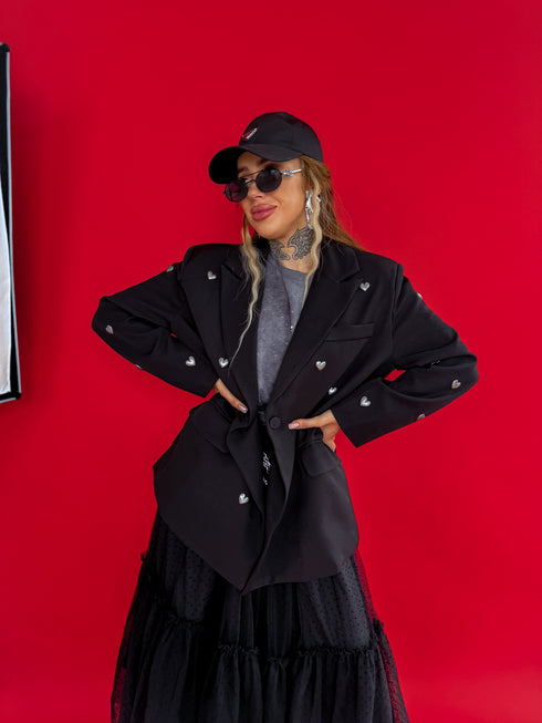 LUX juoda, VIENAS DYDIS švarkas "HEARTS"