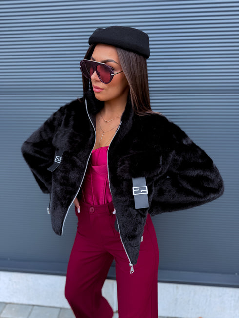 Faux Fur Jacket "MONEY TALK" - BLACK