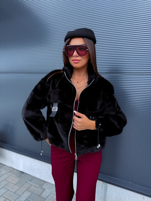 Faux Fur Jacket "MONEY TALK" - BLACK