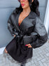 Faux leather jacket "WAIST ACCENT" S-6253 - BLACK