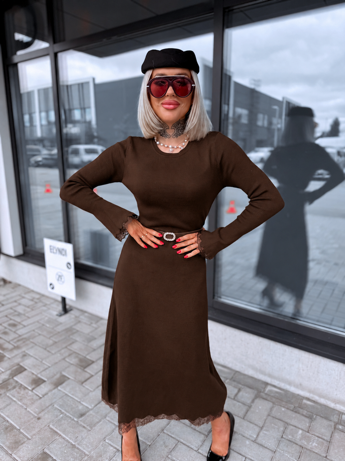 Dress "TEMPORARY" + belt 5458 - CHOCO