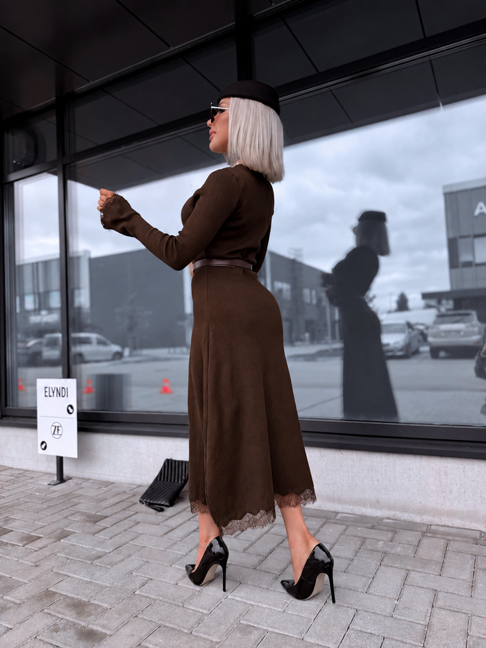 Dress "TEMPORARY" + belt 5458 - CHOCO