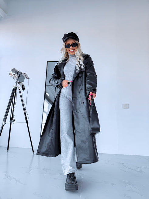 MELNS, ādas imitācijas trencis "POWER" FL08