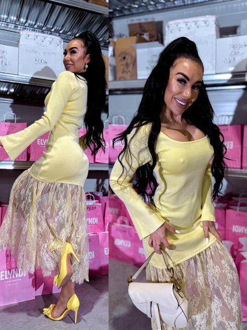 Kleita ar mežģīnēm "HOLLYWOOD HYY571" - DZELTENA