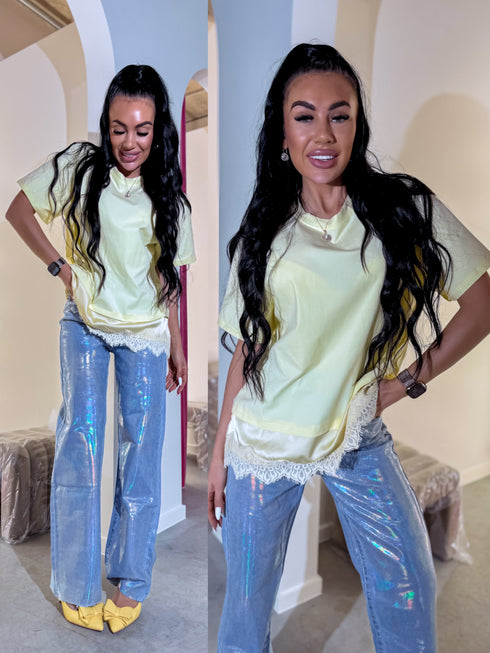 T-shirt "SATIN DETAIL" FT23 - YELLOW