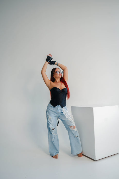 "ICON GIRL LW-671" džinsa bikses + aksesuārs - GAIŠI ZILAS