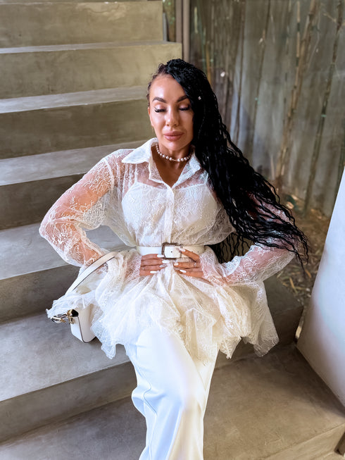 Кружевная 2в1 блузка "BRILLIANTE" A2578 - СВЕТЛО-БЕЖЕВАЯ