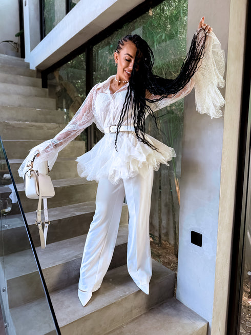 Кружевная 2в1 блузка "BRILLIANTE" A2578 - СВЕТЛО-БЕЖЕВАЯ