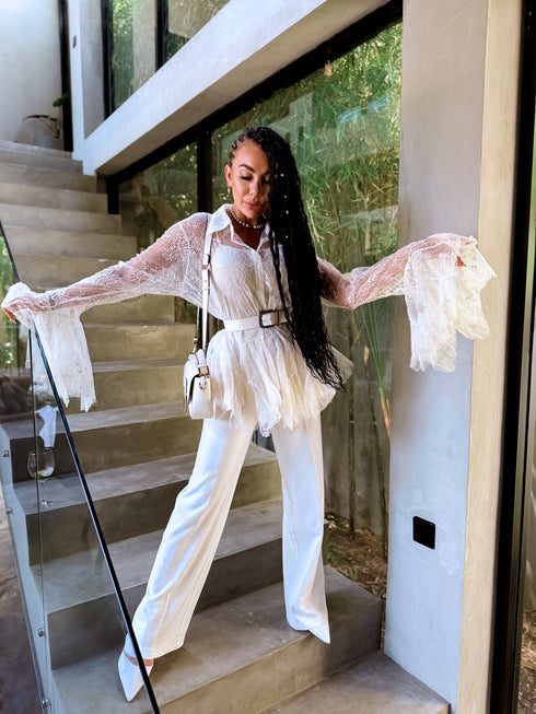 Кружевная 2в1 блузка "BRILLIANTE" A2578 - СВЕТЛО-БЕЖЕВАЯ