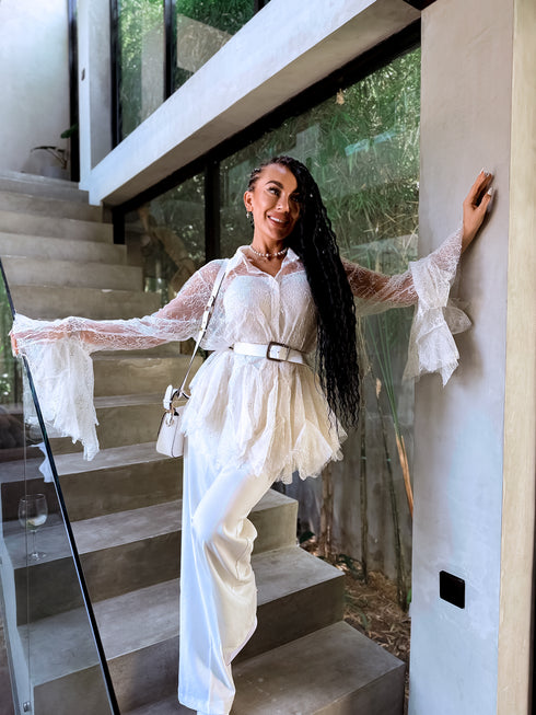 Кружевная 2в1 блузка "BRILLIANTE" A2578 - СВЕТЛО-БЕЖЕВАЯ