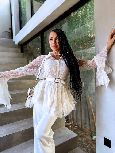 Кружевная 2в1 блузка "BRILLIANTE" A2578 - СВЕТЛО-БЕЖЕВАЯ