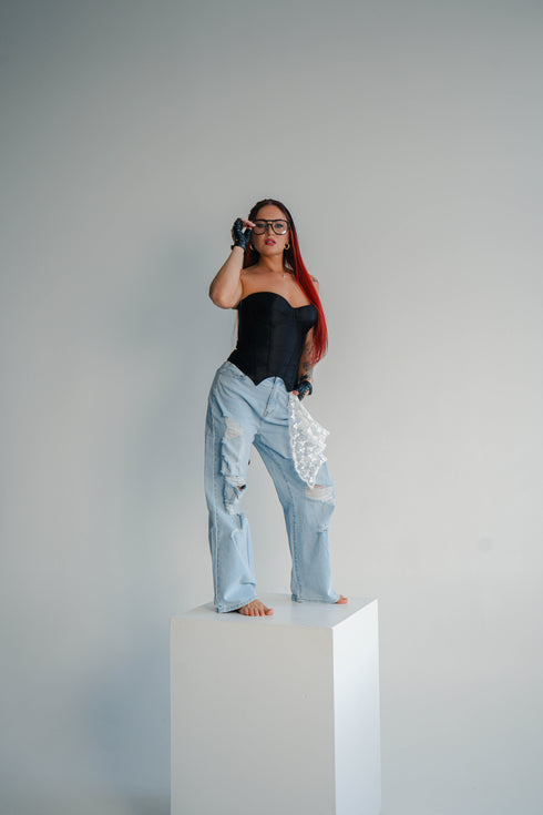 "ICON GIRL LW-671" džinsa bikses + aksesuārs - GAIŠI ZILAS