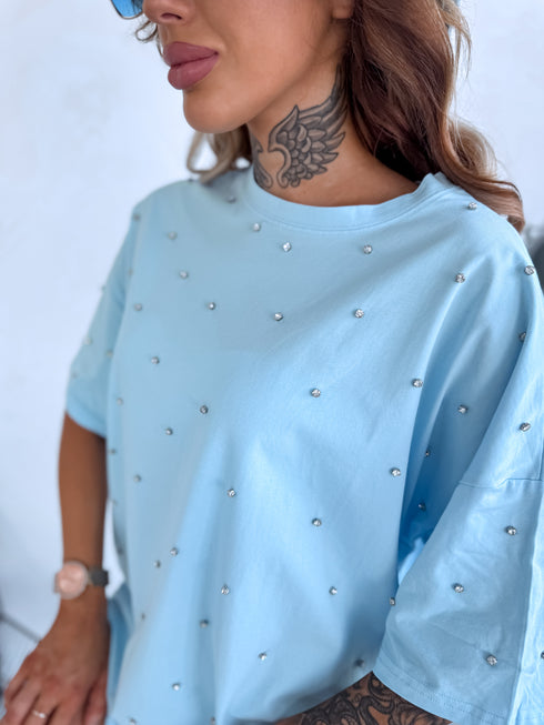 Футболка большого размера "Kristālu Romantika" - светло-голубая