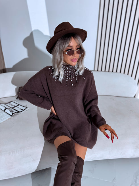 Sweater with pearls "BRANCH" MO4521 - CHOCO