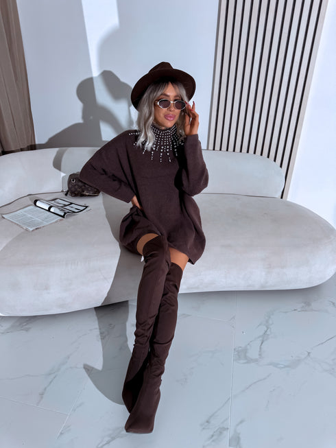 Sweater with pearls "BRANCH" MO4521 - CHOCO