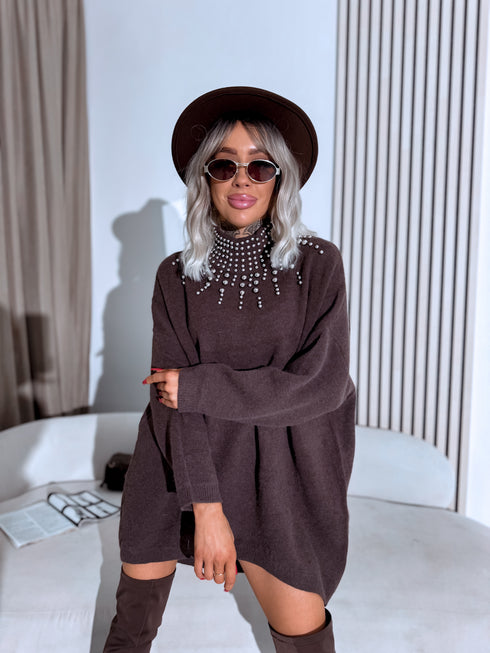 Sweater with pearls "BRANCH" MO4521 - CHOCO