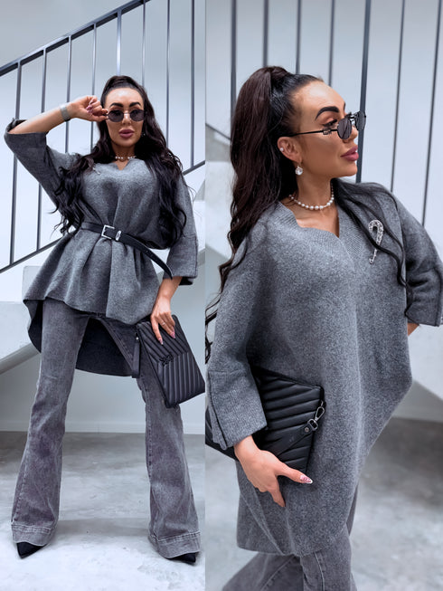 "BOND" удлинённый большого размера джемпер 3888L - СЕРЫЙ