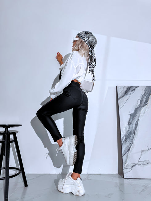 "DRAGON C9252-1" ādas imitācijas bikses - MELNAS