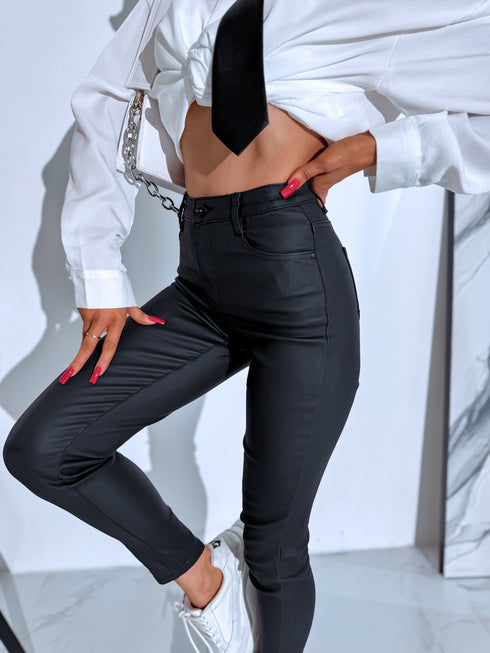 "DRAGON C9252-1" ādas imitācijas bikses - MELNAS