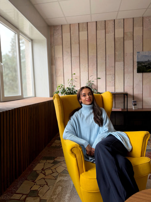 LARGE SIZE sweater "POSITIVE Z034" - light blue