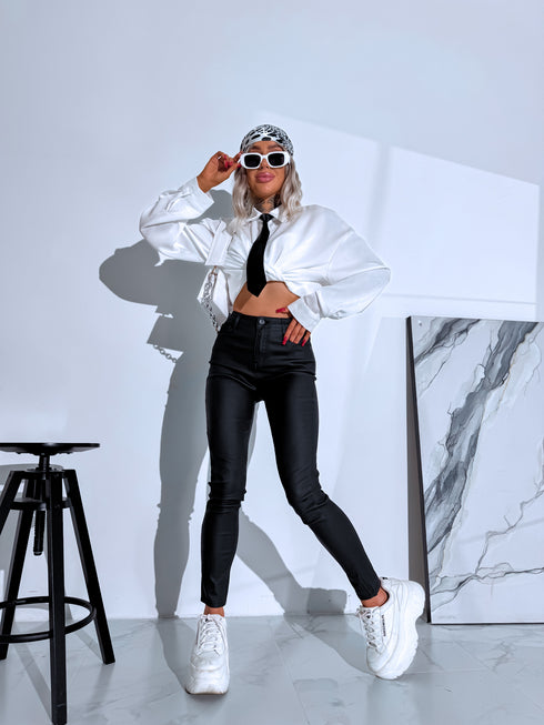 "DRAGON C9252-1" ādas imitācijas bikses - MELNAS