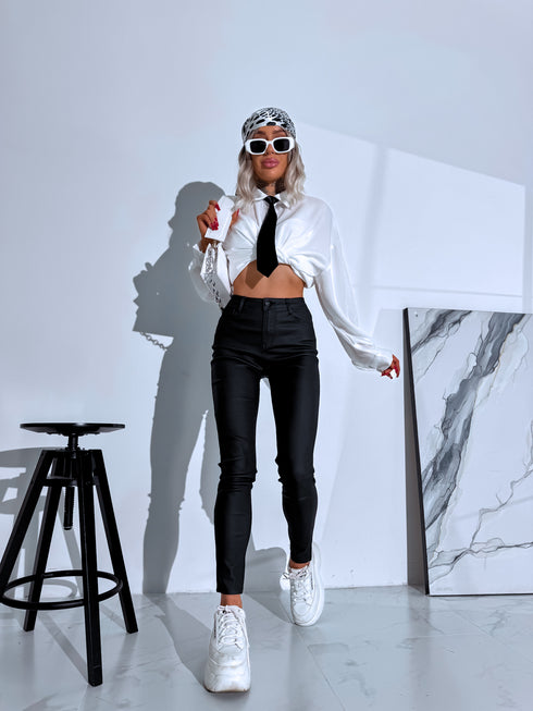 "DRAGON C9252-1" ādas imitācijas bikses - MELNAS