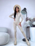 Beige, fitted jumpsuit with hidden zipper