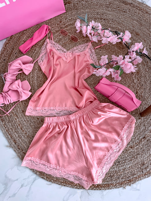 Кораллово-розовый, ночной комплект - топ + шорты