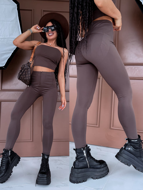 TOP AS A GIFT + Shaping Leggings "BLACK GOLD" - CHOCO