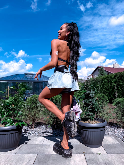 Džinsa šorti + josta "NIGHTFALL" L1186 - GAIŠI ZILI