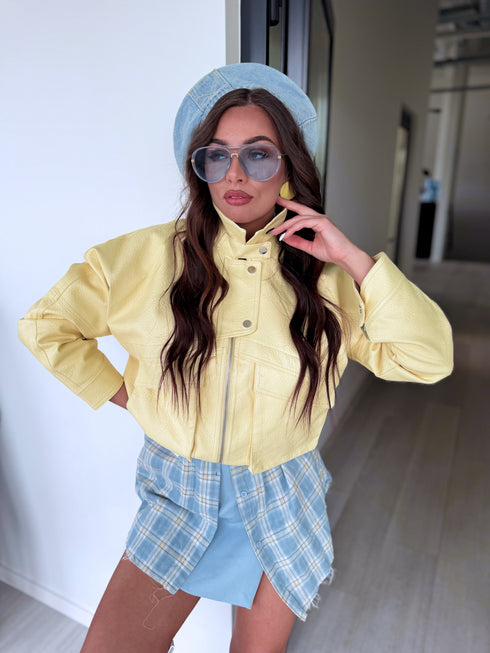 Faux leather jacket "SILENT STORM" S-6202 - YELLOW